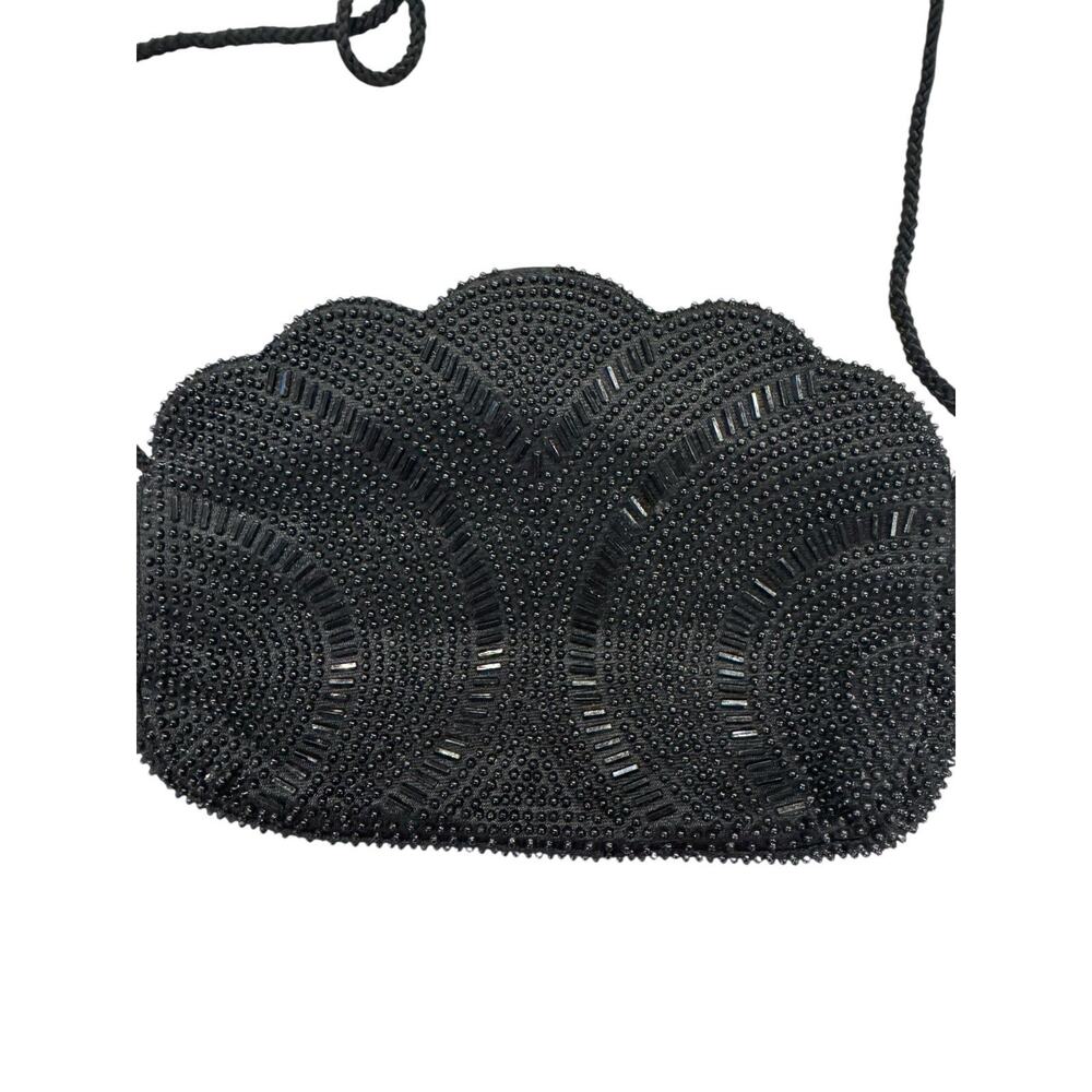 Vintage Beaded Scalloped‎ Shell Evening Purse Black Mermaidcore Whimsigoth Bag